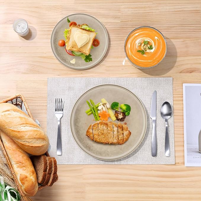 Herogo Stoneware Plates and Bowls Sets for 8, 24 Pieces Modern Dinnerware, Reactive Glaze Dishes Set for Kitchen, Chip Resistant, Microwave & Dishwasher Safe, Cream Khaki
