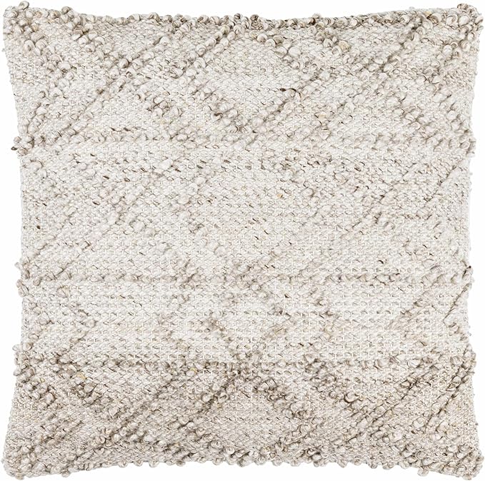Hauteloom Rhian Decorative Throw Pillow Cover with Down Goose Feather Insert - Sofa Couch Cushion Cover - Cream