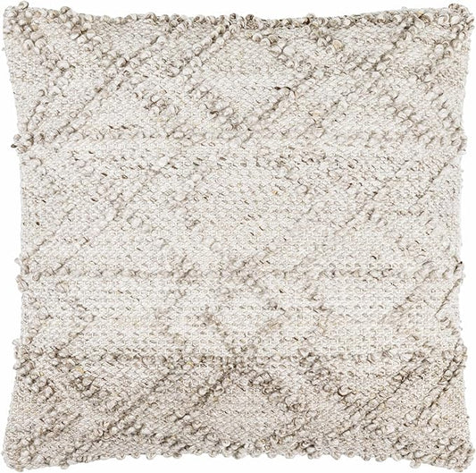 Hauteloom Rhian Decorative Throw Pillow Cover with Down Goose Feather Insert - Sofa Couch Cushion Cover - Cream