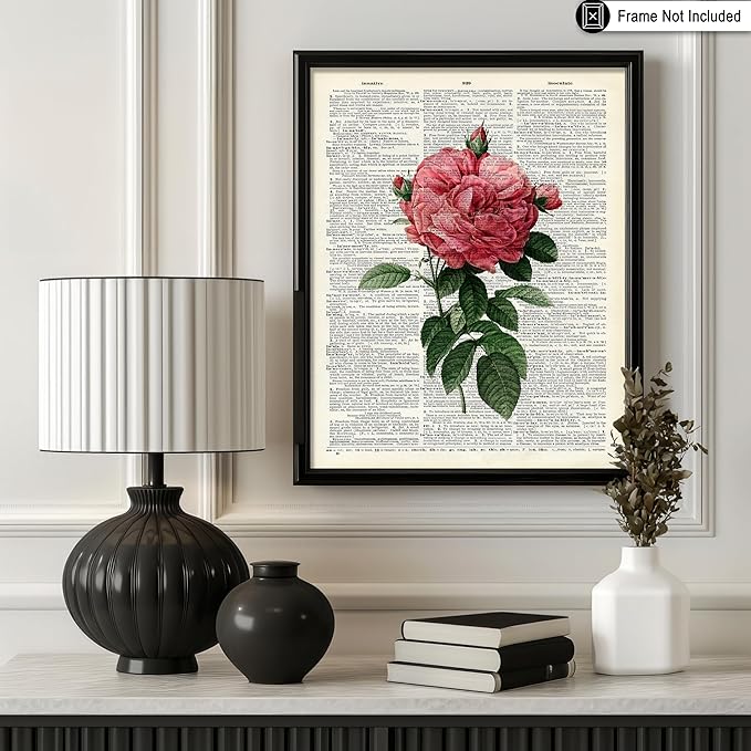 Poster Master Dictionary Art Poster - Pink Roses Print - Flower Art - Floral Art - Gift for Him, Her & Florist - Minimal Decor for Living Room, Bedroom, Dorm or Flower Shop - 16x20 UNFRAMED Wall Art