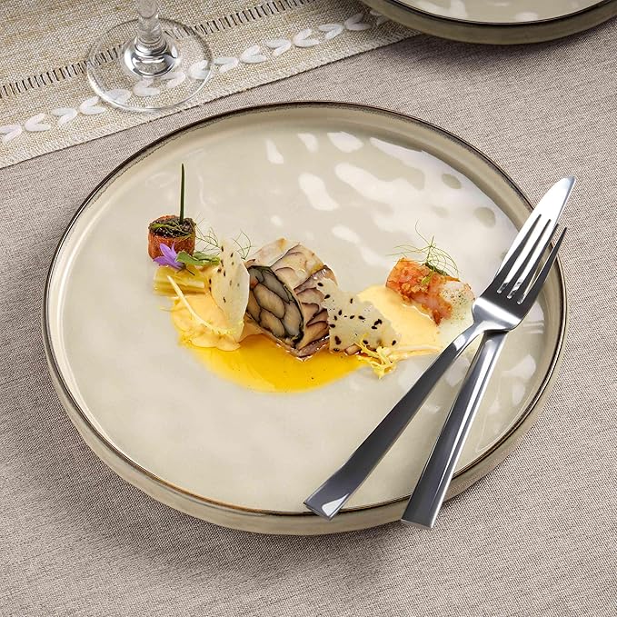 Herogo Dinnerware Dishes Sets for 4, 12 Pieces Ceramic Plates and Bowls Sets, Kitchen Dinning Dishes, Dishwasher & Microwave Safe, Cream Khaki
