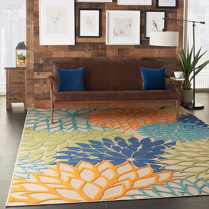 Nourison Aloha Indoor/Outdoor Multicolor 7' x 10' Area Rug, Easy Cleaning, Non Shedding, Bed Room, Living Room, Dining Room, Deck, Backyard, Patio (7x10)