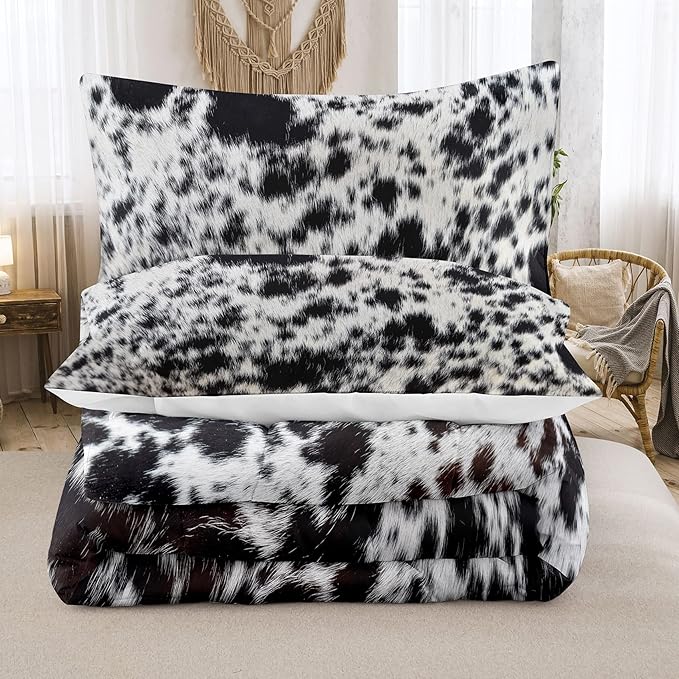 Tailor Shop Cow Print Bedding Sets for Kids,Black and White Cow Print Comforter Set Queen Size,Cartoon Milk Cow Print Bedding Set Bed Sets for Boys Teens Girls with 1 Comforter and 2 Pillowcase…
