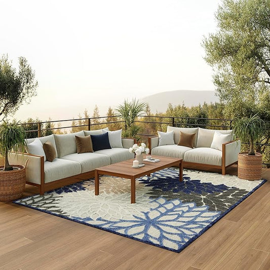 Nourison Aloha Indoor/Outdoor Blue/Multicolor 6' x 9' Area Rug, Easy Cleaning, Non Shedding, Bed Room, Living Room, Dining Room, Deck, Backyard, Patio (6x9)