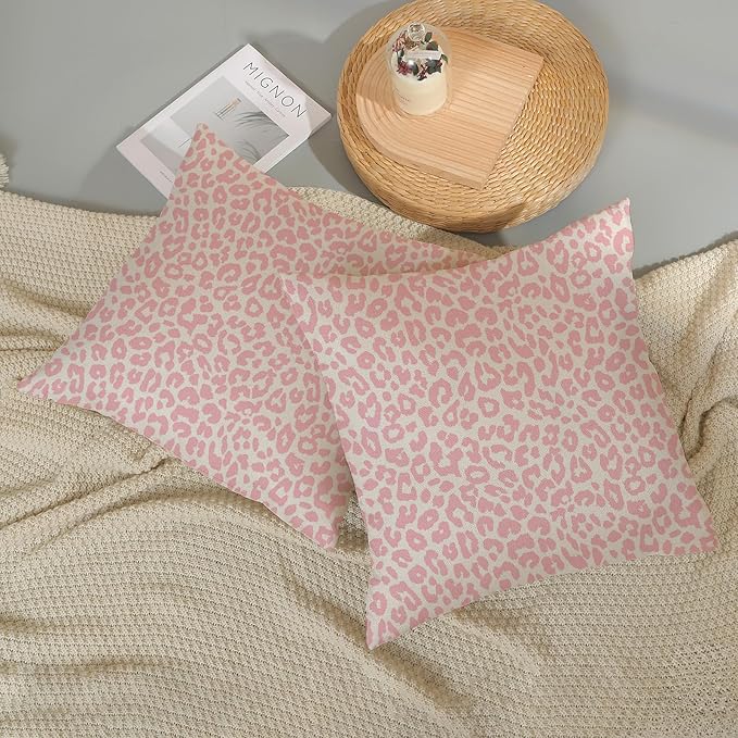 Leopard Print Pillow Covers 20x20 Pack of 2 Pink Animal Pattern Cheetah Decorative Throw Pillow Cover Outdoor Decor Boho Abstract Modern Pillowcase Farmhouse Linen Cushion Case for Home Couch