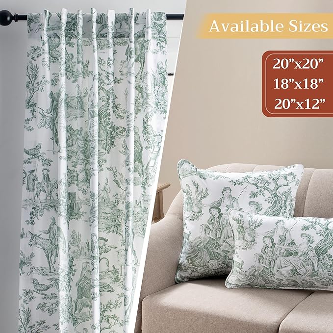 Maison d' Hermine Decorative Pillow Covers 12x20 Inch Rectangle 100% Cotton Throw Pillow Covers with Invisible Zipper for Couch, Chair, Sofas, Bedroom, Home (The Miller - Antique Green (White))