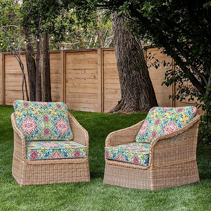 Outdoor Deep Seat Cushions Set 24 x 24 Inch for Patio Furniture,Water Resistant Chair Cushions Replacement Includes Seat Cushion & Back Pillow for Couch Sofa, Wicker Chair - Damask Red