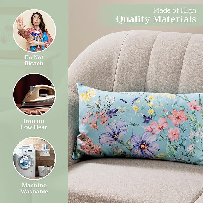 Maison d' Hermine Decorative Pillow Covers 12x20 Inch Rectangle 100% Cotton Throw Pillow Covers with Invisible Zipper for Living Room Couch, Chair, Sofas, Bedroom, Home (Hesperides - Fleur)