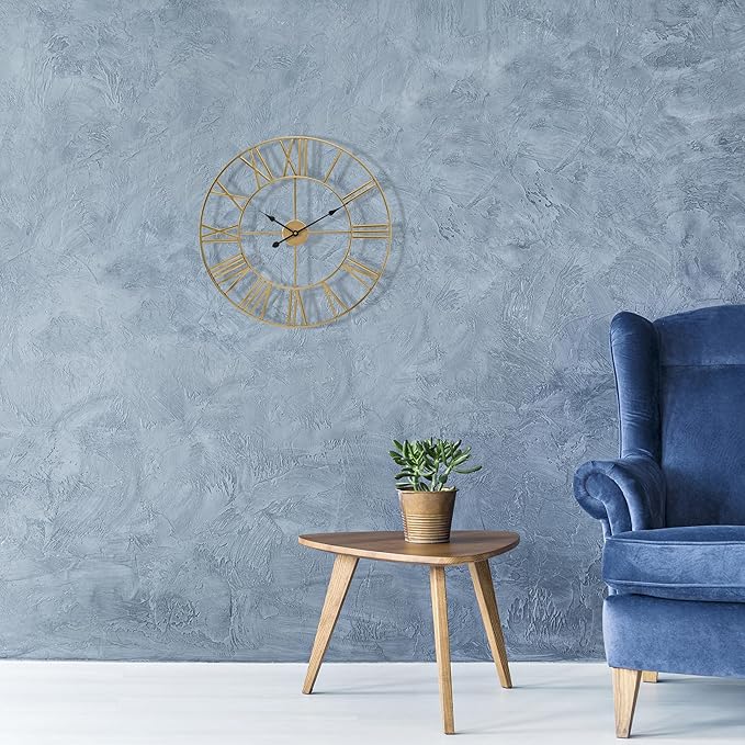 Sorbus Large Wall Clock for Living Room Decor – Easy to Hang 12-Inch Big Wall Clock – Metal Wall Art for Kitchen, Bedroom, Home, Office – Analog Decorative Wall Clock (Gold)