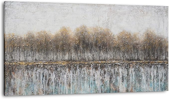 NdcSkyAr Large Oversized Tree Farmhouse Wall Art Neutral Rustic Painting Glitter Gray Brown Birch Canvas Prints for Living Room Bedroom Sofa Decor Framed