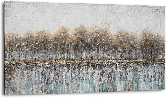 NdcSkyAr Large Oversized Tree Farmhouse Wall Art Neutral Rustic Painting Glitter Gray Brown Birch Canvas Prints for Living Room Bedroom Sofa Decor Framed