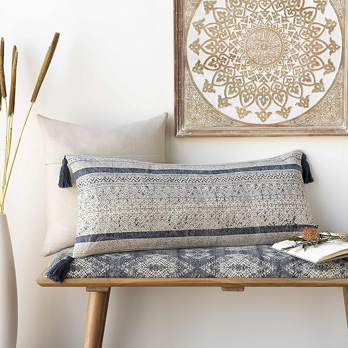Hauteloom Oaqui Decorative Throw Pillow - Sofa Couch Cushion Cover - Boho Farmhouse Square Pillow Cover - Viscose - Cream