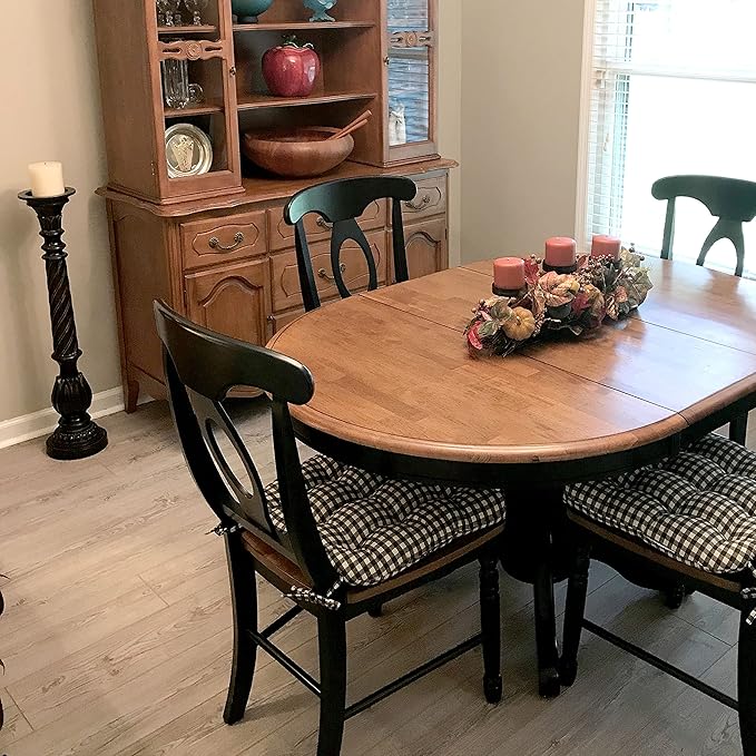 Barnett Home Decor Farmhouse Check Black and White Dining Chair Pad with Ties - 16.5 x 18 Size Medium Chair Cushion - Latex Foam Fill - 100% Cotton, Made in USA - (Black White)