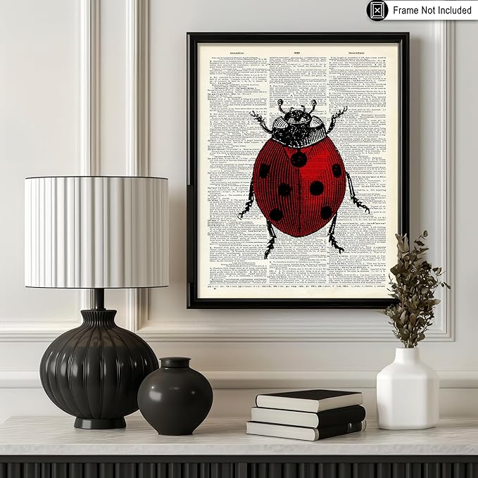 Poster Master Dictionary Art Poster - Retro Ladybug Print - Insect Art - Red Bug Art - Gift for Men, Women & Animal Lover - Minimal Decor for Living Room & Kid's Room, 24x32 Unframed Wall Art
