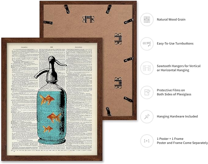 Poster Master Dictionary Art Poster - Goldfish Bowl Print - Fish Art - Aquarium Art - Gift for Men, Women & Animal Lover - Minimal Decor for Living Room, Bathroom or Office, 16x20 Brown Framed