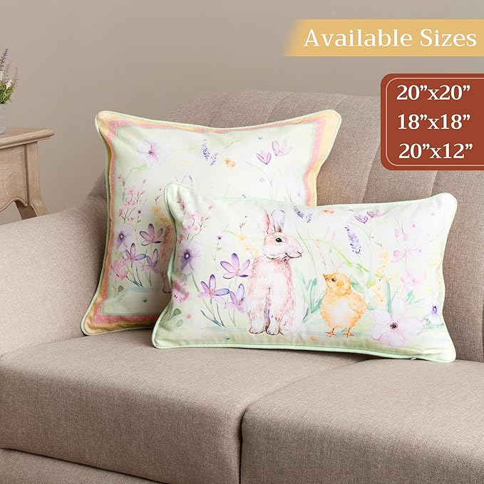 Maison d' Hermine Decorative Pillow Covers 20x20 Inch Square 100% Cotton Throw Pillow Covers with Invisible Zipper Cushion Case for Living Room Couch, Chair, Sofas, Bedroom, Home (Easter Zest)