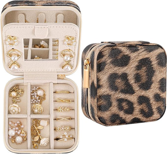 Leopard Print Jewelry Box, Cheetah Travel Jewelry Case for Women Girl, Animal Small Jewelry Organizer, Birthday Graduation Gift