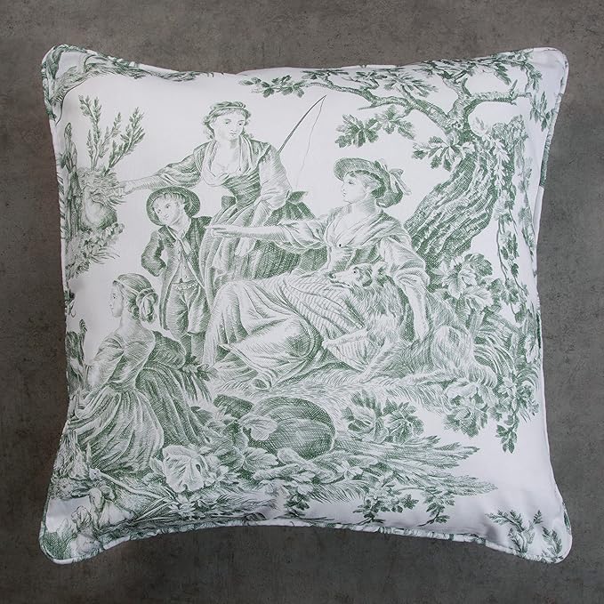 Maison d' Hermine Decorative Pillow Covers 20x20 Inch Square 100% Cotton Throw Pillow Covers with Invisible Zipper for Couch, Chair, Sofas, Bedroom, Home (The Miller - Antique Green (White))