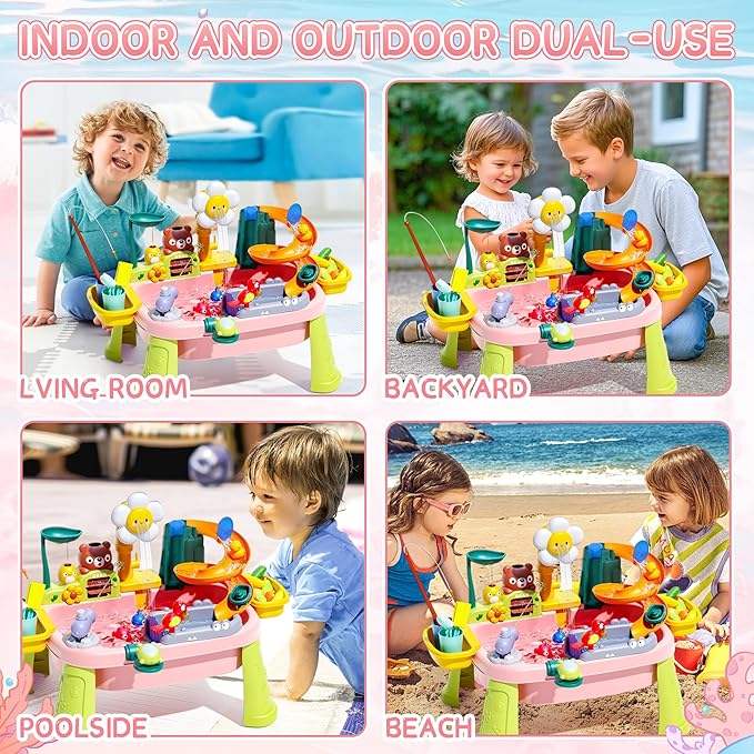 Upgraded Toddler Sand Water Table Toy with Electric Water Pump, Kids Sand Water with Faucet/Play Food Accessories/Fishing Toy, Kitchen Play Sink Toys for Girl Boy Age 3+