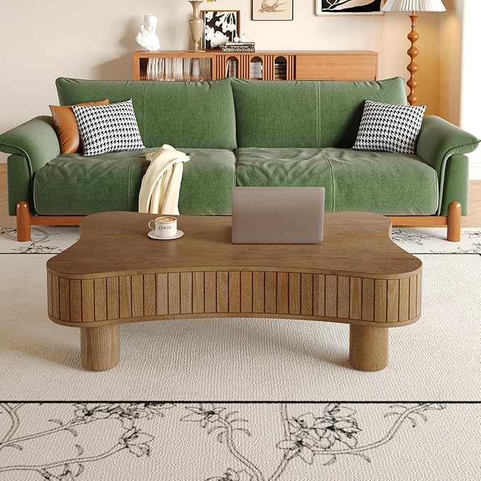 42.5'' Modern Lift Top Coffee Table for Living Room, Solid Wood Center Table, Fluted Panel Design, Storage Compartments, 42.5x27.2 Inch Surface, Hydraulic Lift Mechanism, Easy Assembly (Walnut)