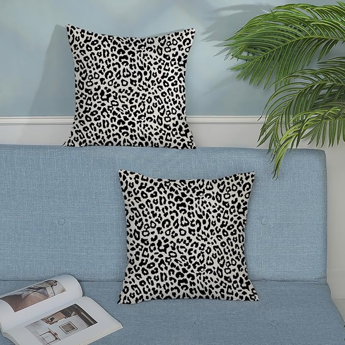 Leopard Print Pillow Covers 18x18 Pack of 2 Black Animal Pattern Cheetah Decorative Throw Pillow Cover Outdoor Decor Boho Abstract Modern Pillowcase Farmhouse Linen Cushion Case for Home Couch
