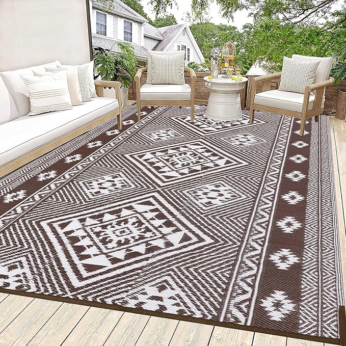 HiiARug Outdoor Rug for Patios Clearance 6'x9' Plastic Straw Rug Waterproof Reversible RV Mat Outdoor Area Rugs for RV, Backyard, Deck, Camping