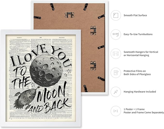 Poster Master Dictionary Art Poster - I Love You To The Moon and Back Print - Motivational Art - Gift for Him, Her & Lovers - Romantic Decor for Dorm, Bedroom or Living Room, 16x20 White Framed