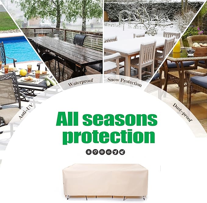 F&J Outdoors Patio Furniture Covers, Waterproof UV Resistant for Table & Chairs Set, Beige, 62"x42"