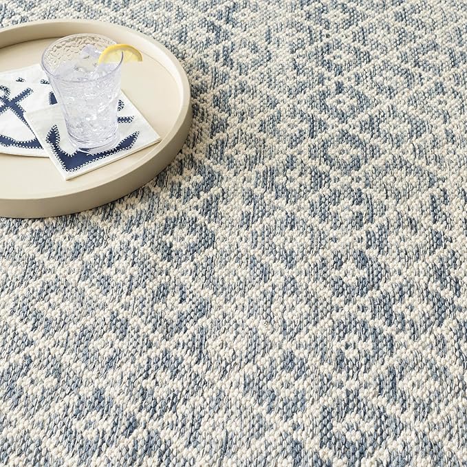 Dash & Albert Melange Diamond Blue Handwoven Cotton 8.5 X 11.5 Feet, Blue Geometric Pattern
