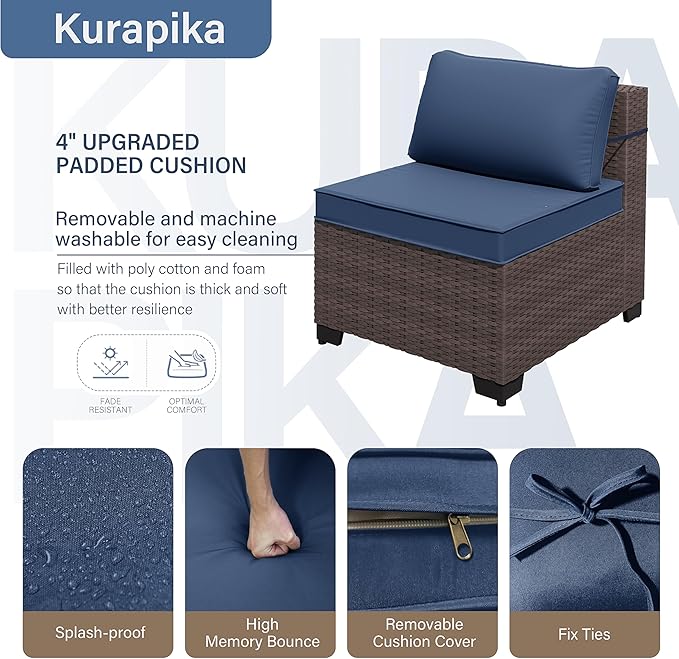 Kurapika 12 Pieces Patio Furniture Set, Rattan Wicker Sofa Set, Outdoor Conversation Sets w/Swivel Rocking Chairs Patio Sectional Sofa w/4 Inch Cushion, Navy Blue