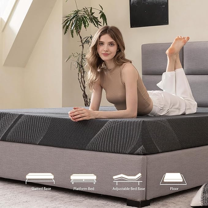 Twin Mattress 8 Inch Charcoal Gel Memory Foam Mattress in a Box, CertiPUR-US Certified, Fiberglass Free Cooling Mattress, Twin Size Mattress for Kids, 75" × 38" × 8", Medium