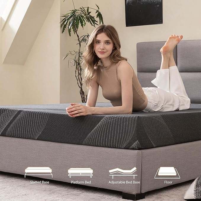 Queen Mattress 8 Inch Charcoal Memory Foam in a Box, CertiPUR-US Certified, Fiberglass Free, Gel Double Mattress, Made in The USA of US Foam, 80" × 60" × 8", Medium