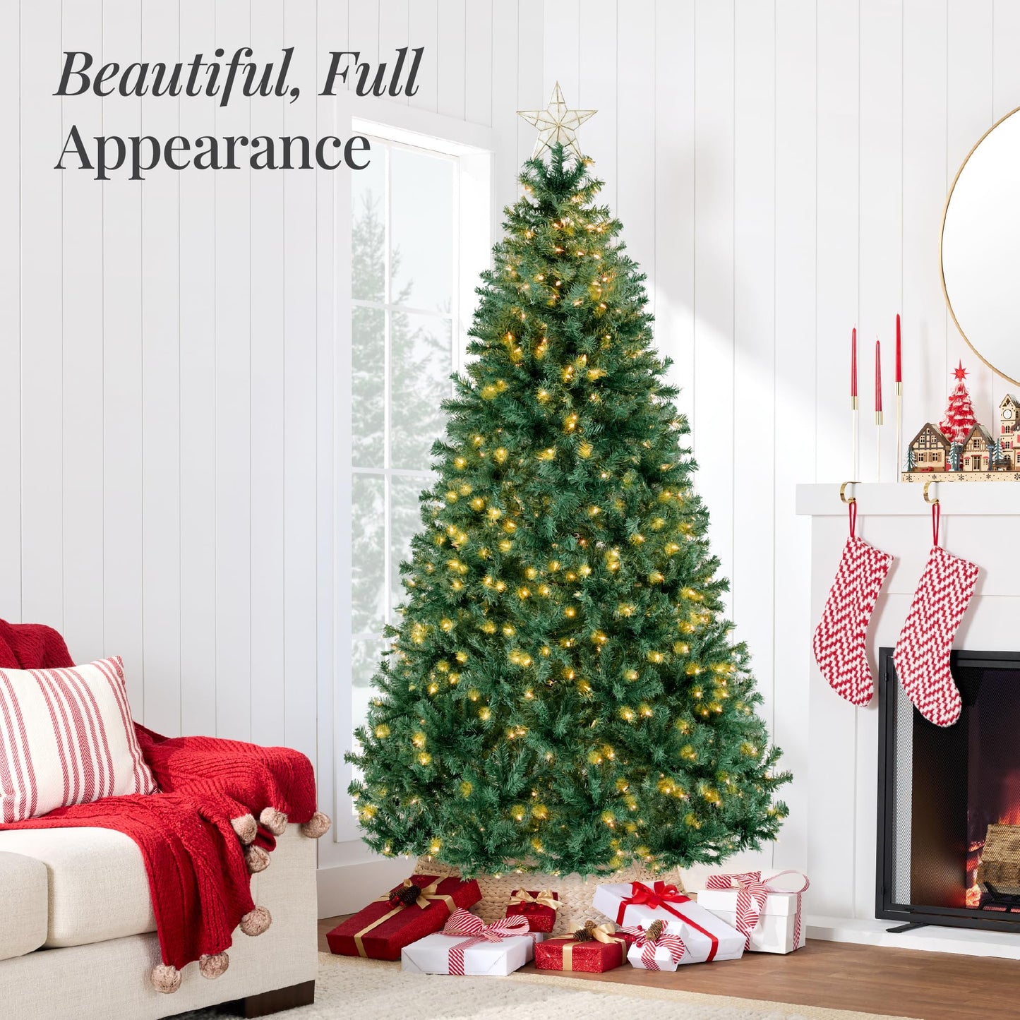 Best Choice Products 6ft Pre-Lit Christmas Tree Premium Hinged Artificial Pine Lighted Holiday Tree for Home, Office w/ 1,000 Branch Tips, 250 Lights, Metal Hinges, Foldable Base