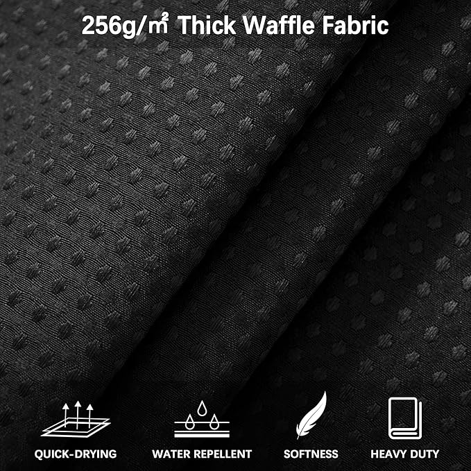 Black Shower Curtain 256GSM Heavy Duty Waffle Woven Bathroom Shower Curtains, Weighted Fabric for Hotel Spa Luxury Polyester Bath Curtain with 12 Hooks, 72Wx72H