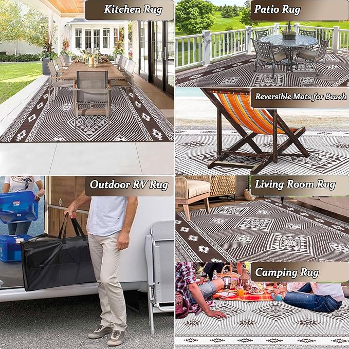HiiARug Outdoor Rug for Patios Clearance 8'x10' Outdoor Plastic Straw Rug Waterproof Patio Camping Rug Reversible RV Mat Outdoor Area Rugs for Outside RV, Patio, Backyard, Deck, Camping