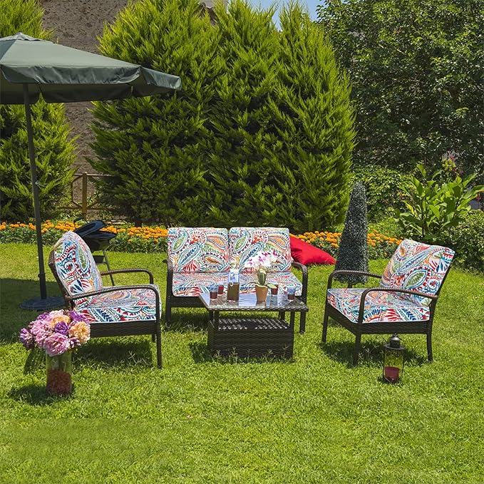 JMGBird Outdoor Chair Cushion Set, Deep Seat Patio Furniture Cushion 24"x24" Outdoor Cushions for Patio Furniture