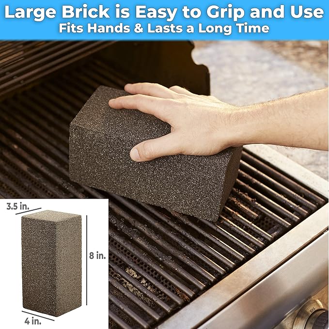 Non-Toxic Restaurant-Grade Grill Cleaning Brick 1 Pk. Reusable Non-Scratch Pumice Stone Bricks for Smokers, Flat Top Grills BBQ Grates Flattops and Cast Iron. Best Griddle Cleaner Tool Block.