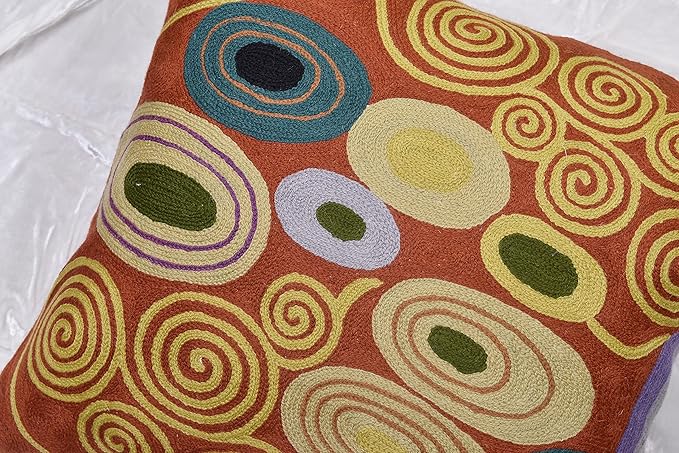 Klimt Rust Pillow Cover | Art Nouveau Bronze Pillows | Mid Century Modern Copper Pillowcase | Modern Chair Cushion | Modern Farmhouse Pillows | Hand Embroidered Wool Size 18x18