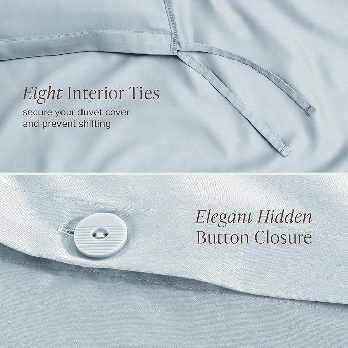 Bare Home 100% Organic Cotton Sateen Duvet Cover Set - Full/Queen Size - 400 Thread Count - Smooth Sateen Weave - Warm & Luxurious - Duvet Cover (Full/Queen, Winter Blue)