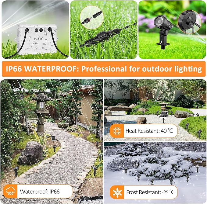 MEIHUA Solar Spot Lights Outdoor Garden, 4 in 1 2700K/4000K/6500K Adjustable LED Solar Powered Spotlight, IP66 Waterproof Solar Landscape Spotlights 3 Brightness for Garden Pathway Yard Tree
