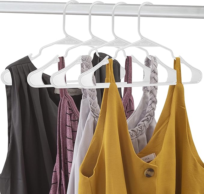 Royale Linens 40 Pack White Plastic Hangers for Clothes - Heavy Duty Clothes Hanger for Everyday Use - Lightweight & Space Saving Notched Plastic Hangers