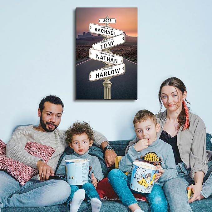 [Design 2025] Personalized Family STreet Sign Multi-Names Canvas, Custom Name And Date Street sign Canvas Print, Crossroads Street SIGN Gift For Family, Custom Name Intersection Sign Poster Wall Art