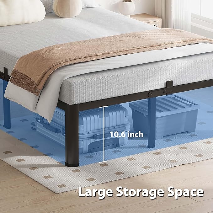 12 Inch Full Size Bed Frame, 3500Lbs Heavy Duty Metal Platform with Round Corner Legs Mattress Slide Stopper, Steel Slat Support No Box Spring Needed, Noise Free, Non-Slip, Easy Assembly