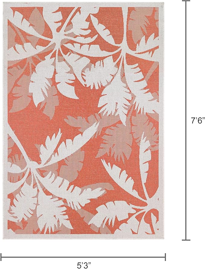 Couristan Monaco Indoor Outdoor Area Rug – Coastal Flora 5'3" x 7'6" in Ivory Orange – Flatwoven, Hose Washable, Pet Friendly Rug for Patio, Porch and Home Decor