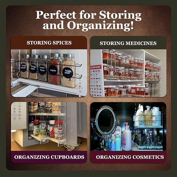 Vertical Spice Narrow Spice Rack - Sliding Spice Jars Organizer - Pantry Organizers & Storage - Slide Out Drawers for Kitchen Cabinets - Seasoning Caddy (2.3" W x 5.0" H x 10.6" D, Assembled)