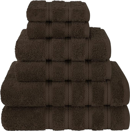 American Soft Linen Luxury 6 Piece Towel Set, 2 Bath Towels 2 Hand Towel 2 Washcloths, 600 GSM 100% Cotton Turkish Towels for Bathroom, Brown Towel Sets