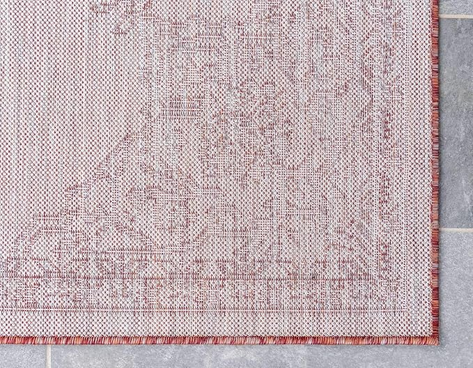 Unique Loom Outdoor Traditional Collection Area Rug - Antique (9' x 12' 2" Rectangle, Rust Red/ Gray)