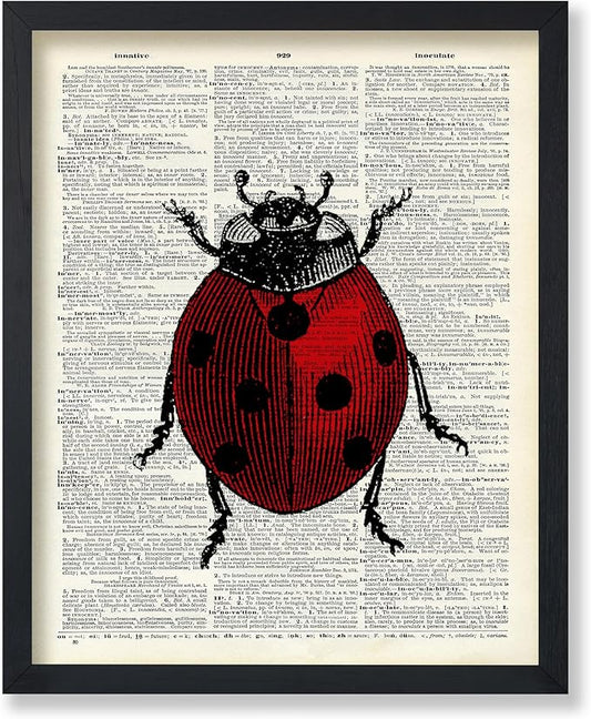 Poster Master Dictionary Art Poster - Retro Ladybug Print - Insect Art - Red Bug Art - Gift for Men, Women & Animal Lover - Minimal Decor for Living Room & Kid's Room - 8x10 UNFRAMED Wall Art