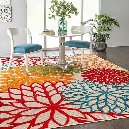 Nourison Home Aloha 9'6" x 13' Green Tropical Indoor/Outdoor Fabric Rug