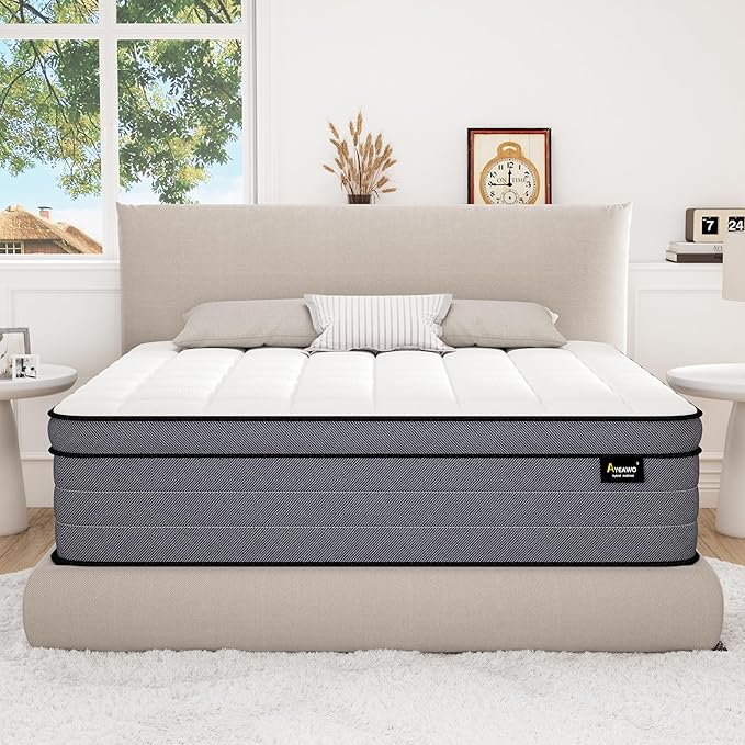 Queen Mattress, 14 Inch Hybrid Mattress Queen Size in a Box with Cooling Gel Memory Foam and Individual Pocket Springs|Motion Isolation&Pressure Relief